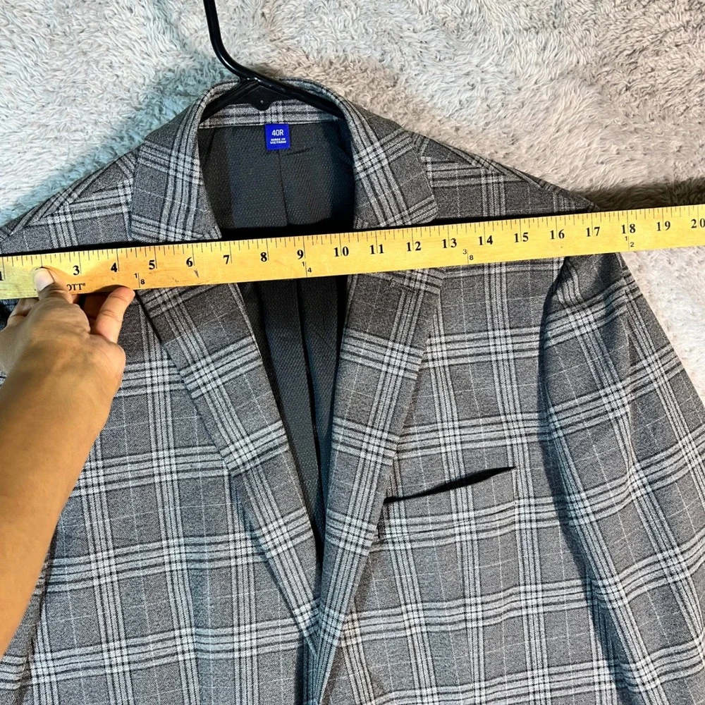 Apt. 9 Blazer Mens 40R Grey Glen Plaid Premier Flex Slim Fit Sport Coat